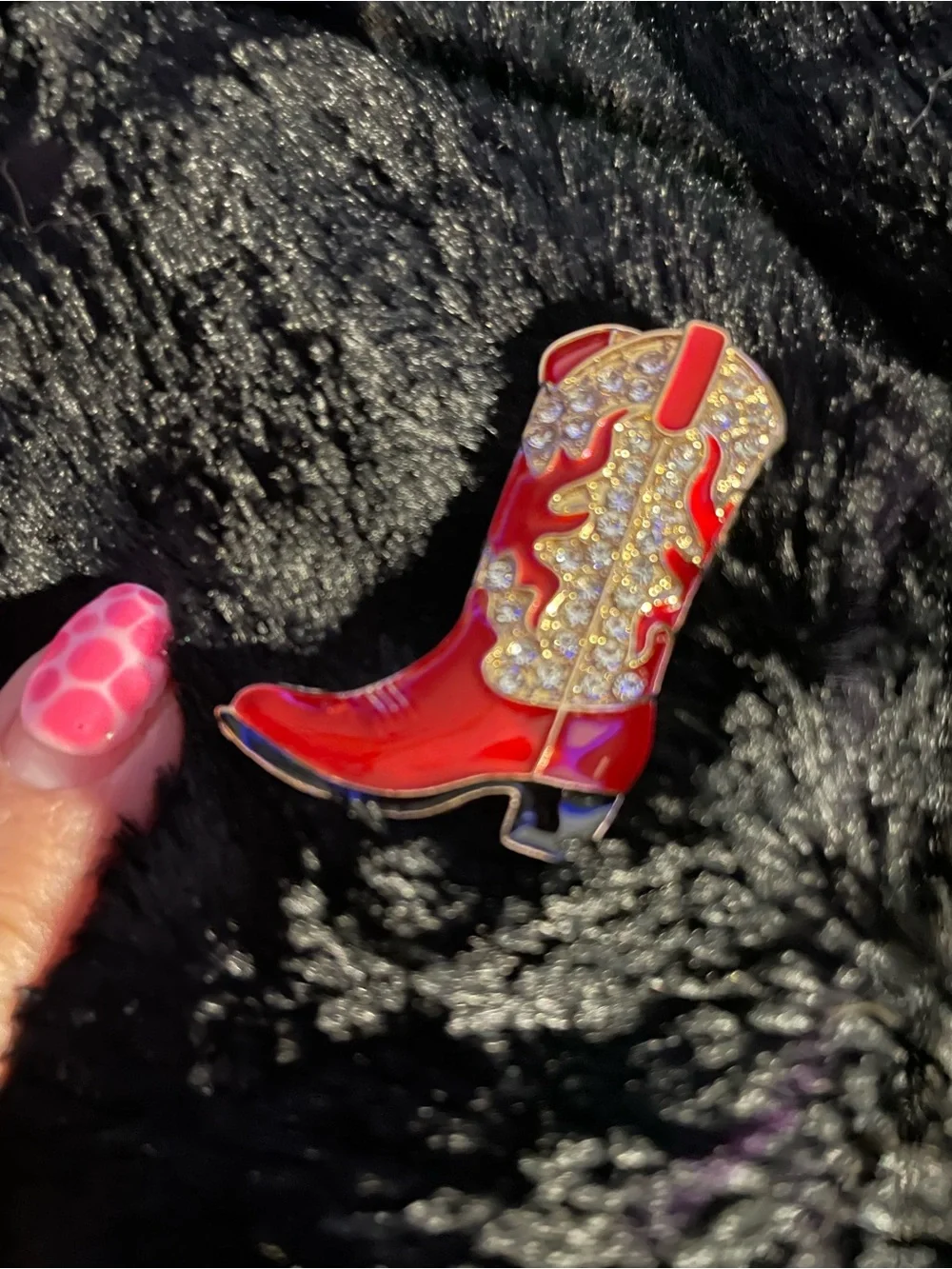 New red Jeweled Cowboy Boot Brooch for hat jacket
